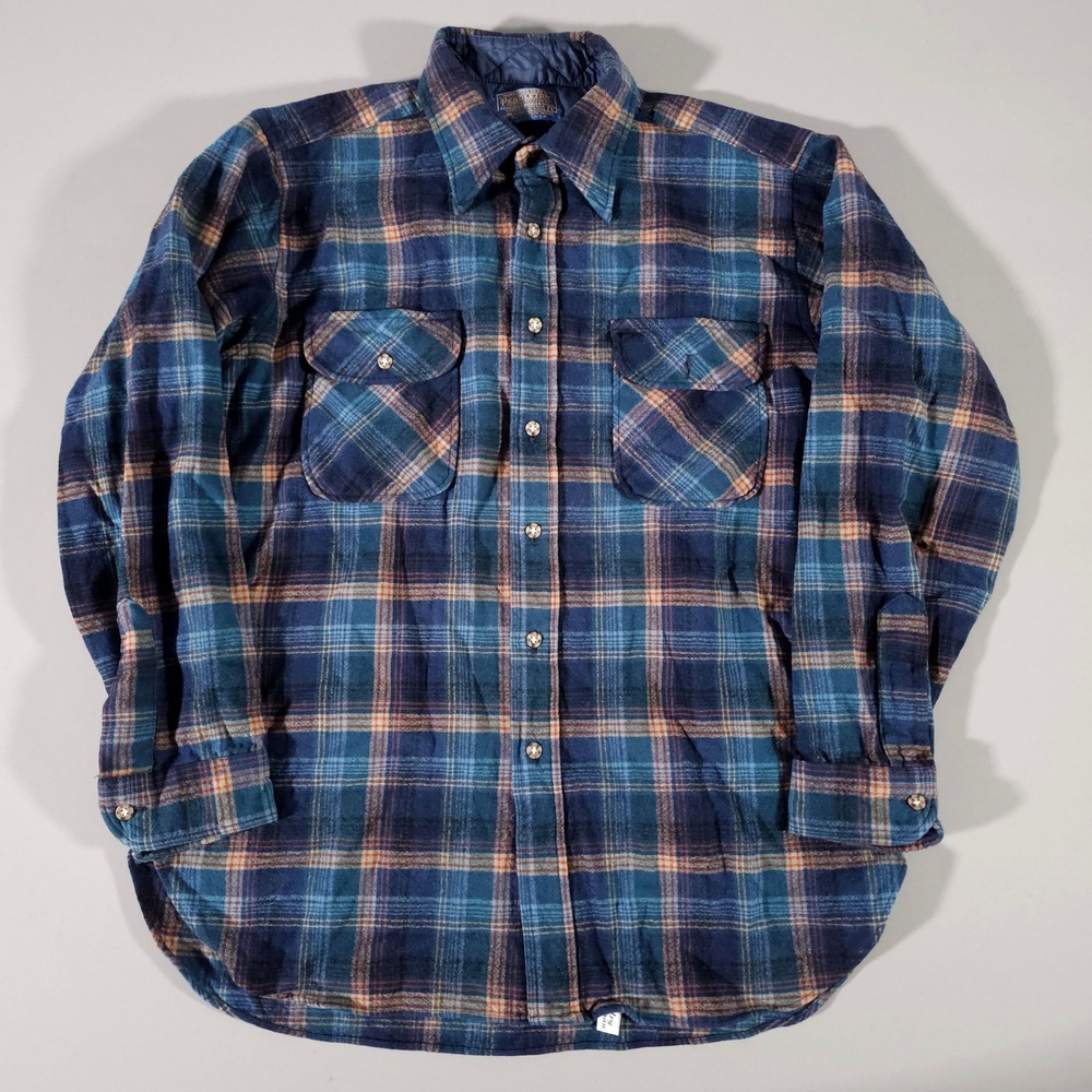 Pendleton Board Shirt Mens Large Blue Plaid 100% Virgin Wool Button Down USA